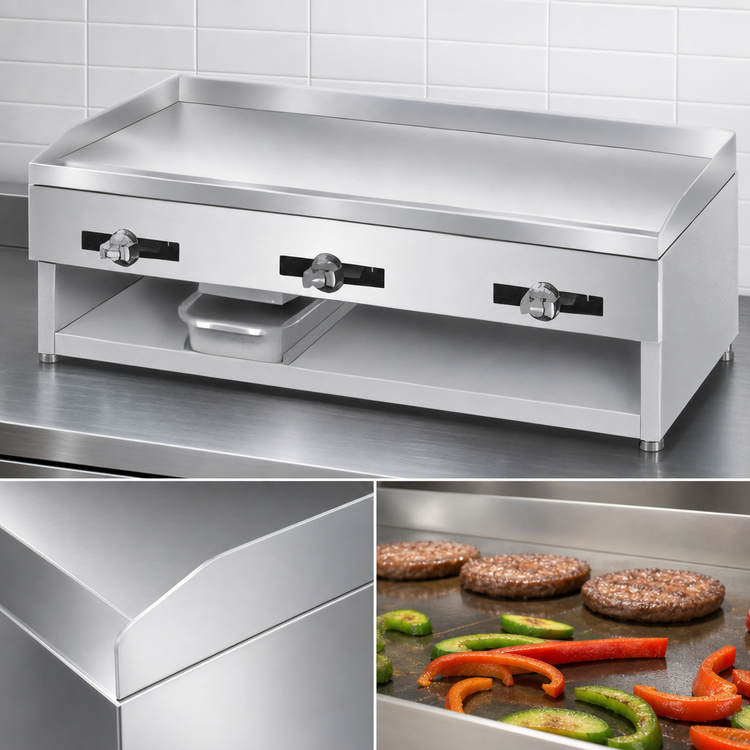 Product image #4 for Comstock-Castle 36-Inch Countertop Gas Griddle with Deep Frame, Smooth Steel Plate, and Manual Controls