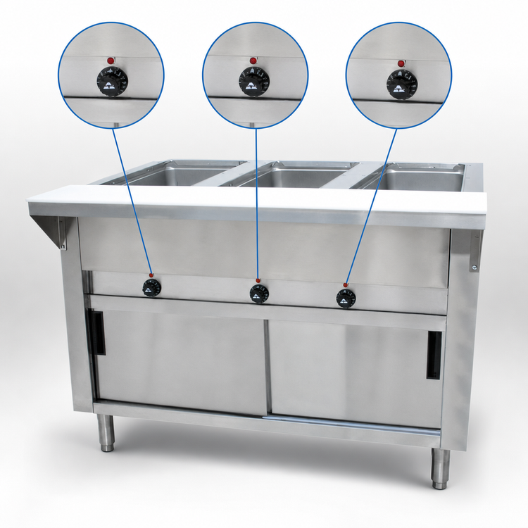 Product image #4 for Advance Tabco Electric Hot Food Table with 3 Open Wells, 47-1/8 Inch W x 30-5/8 Inch D x 34-1/8 Inch H, Enclosed Base