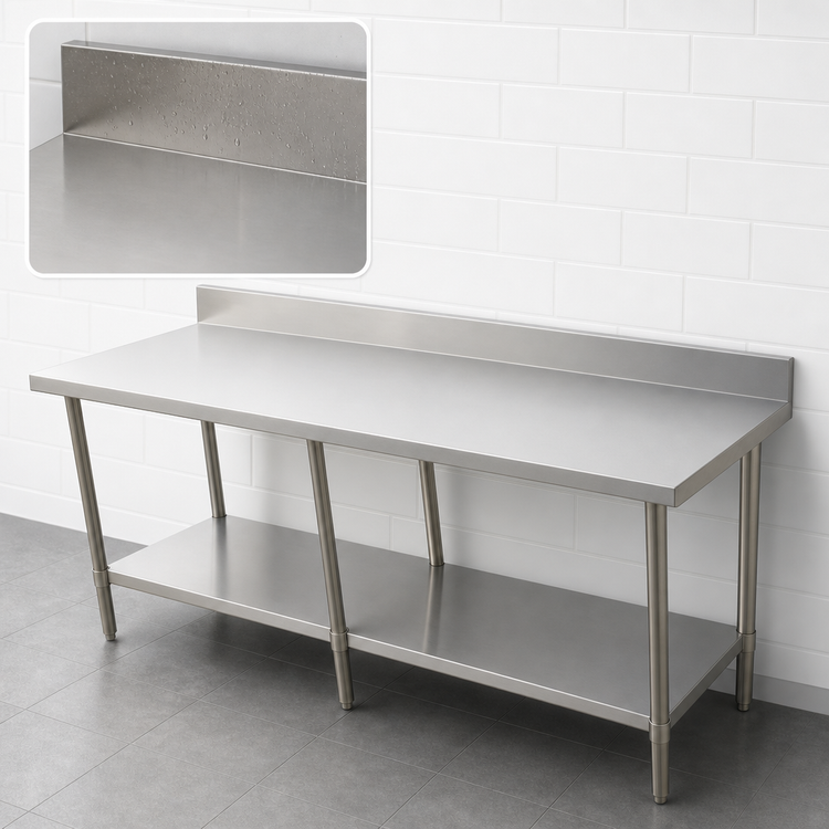 Product image #4 for Omcan 84-Inch x 30-Inch Stainless Steel Flat-Top Work Table with 4-Inch Backsplash and Undershelf