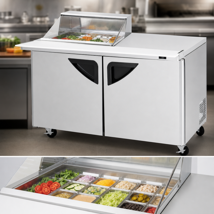Product image #4 for Turbo Air Super Deluxe 60-Inch Two-Section Mega Top Sandwich/Salad Prep Table with Clear Lid and Right-Side Work Station