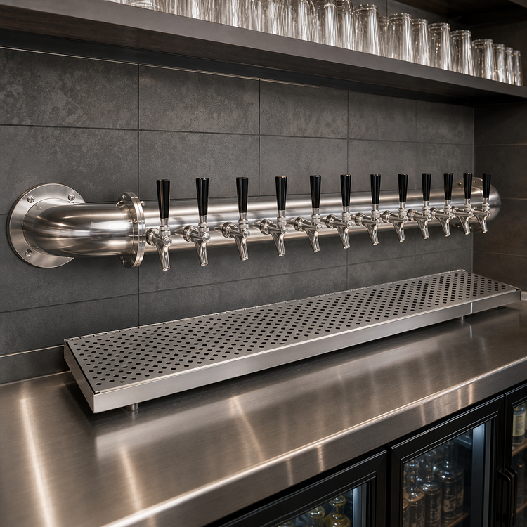 Product image #4 for Glastender Wall-Mounted Pipe Wall Draft Dispensing Tower, 12 Faucets, Glycol-Cooled, Stainless Steel