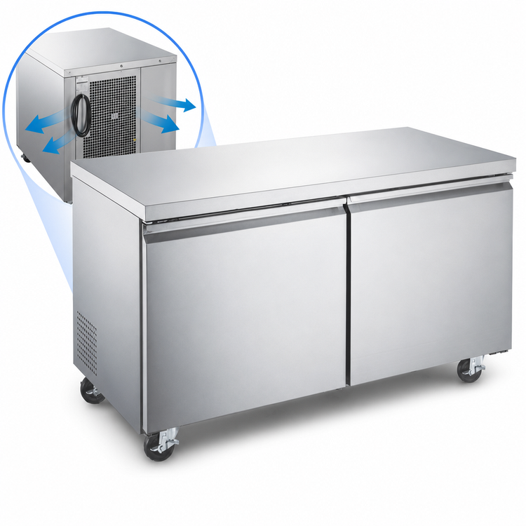 Product image #4 for Omcan 60-Inch Two-Section Undercounter Refrigerator, 15 Cu. Ft., Stainless Steel
