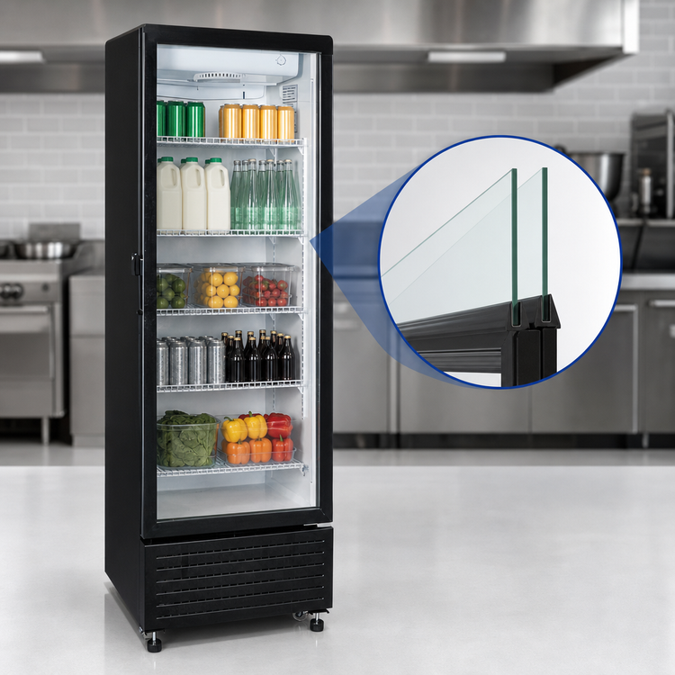 Product image #4 for Omcan RE-CN-305 One-Section Reach-In Glass Door Refrigerated Showcase, 10.1 Cu. Ft., Black, Bottom-Mount Self-Contained