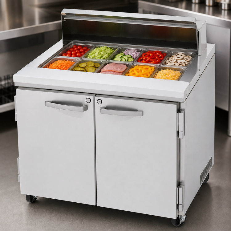 Product image #4 for Turbo Air PRO Series 36-1/4-Inch 2-Section Sandwich/Salad Prep Table with 10-Pan Top Opening and Rear-Mount Self-Contained Compressor