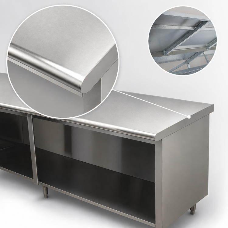 Product image #4 for Advance Tabco Special Value Economy Flat Top Open Base Stainless Steel Work Table, 120 in. W x 30 in. D