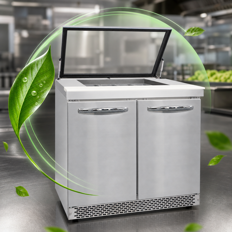 Product image #4 for Continental Refrigerator Mighty Top SW36N12M-HGL-FB 36" Two-Section Sandwich Prep Refrigerator with Hinged Glass Lid