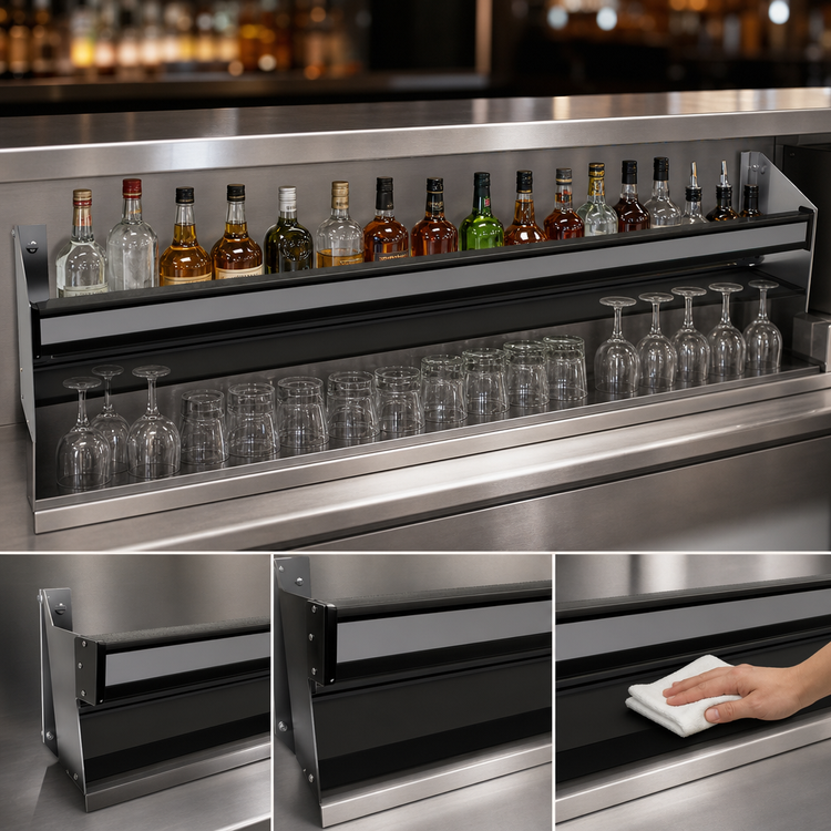 Product image #4 for Glastender 41-Inch Single Stainless Steel Open Step-and-Rail Speed Rail
