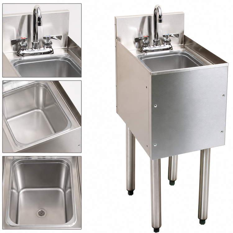 Product image #4 for Glastender CHOICE 12-Inch Stainless Steel Underbar Wet Waste Sink Unit with Gooseneck Faucet