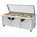 Thumbnail image #4 for Turbo Air Super Deluxe Three-Section Mega Top Refrigerated Sandwich/Salad Prep Table with Glass Lids, 30-Pan