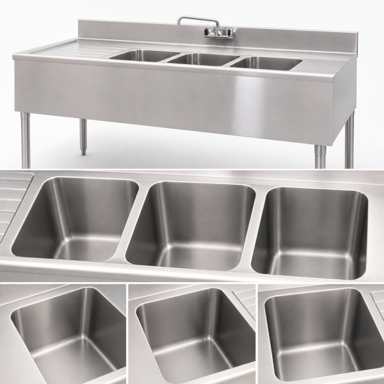 Product image #4 for Eagle Group 2200 Series 60-Inch Three-Compartment Underbar Sink Unit with Left Drainboard