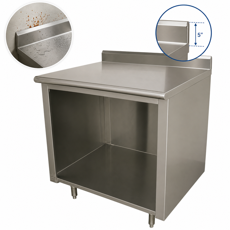 Product image #4 for Advance Tabco Special Value Economy 60"W x 30"D 16-Gauge 304 Stainless Steel Open Base Work Table with 5" Backsplash