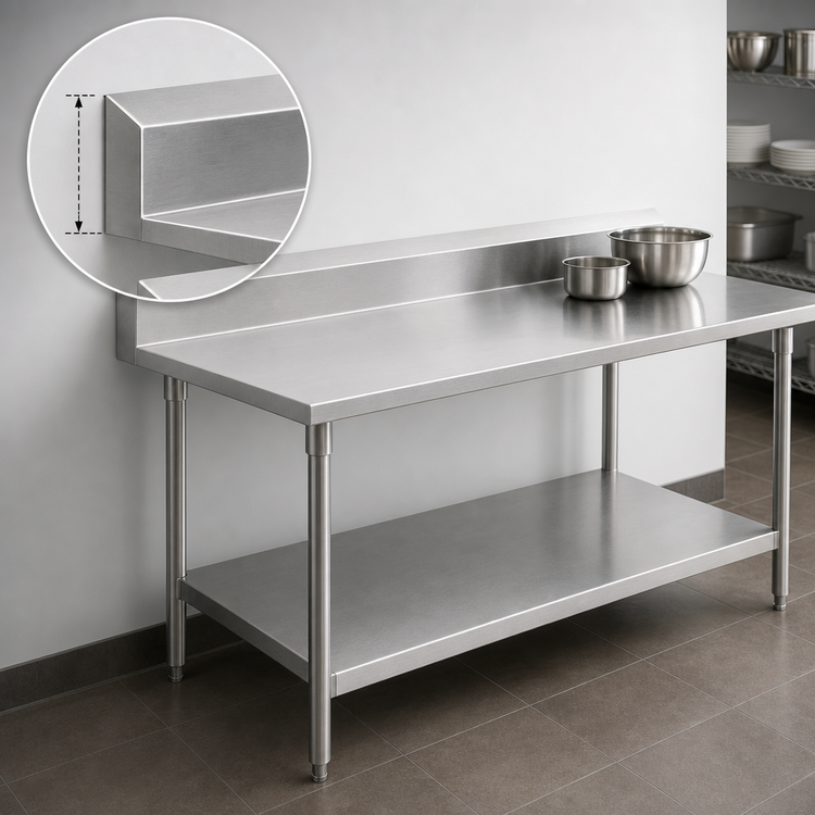Product image #4 for John Boos Stallion 108-Inch x 30-Inch 16-Gauge 300 Series Stainless Steel Top Work Table with 5-Inch Backsplash and Adjustable Undershelf