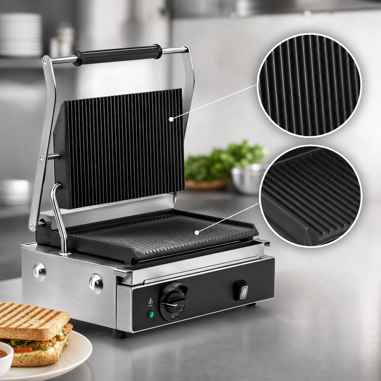 Product image #5 for Vollrath Countertop Commercial Panini Press with Cast-Iron Grooved Plates, 120V