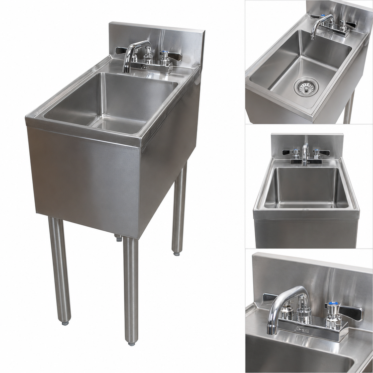 Product image #5 for Underbar Stainless Steel Dump Sink with 10" x 14" x 6" Bowl, 4" Backsplash, and Faucet