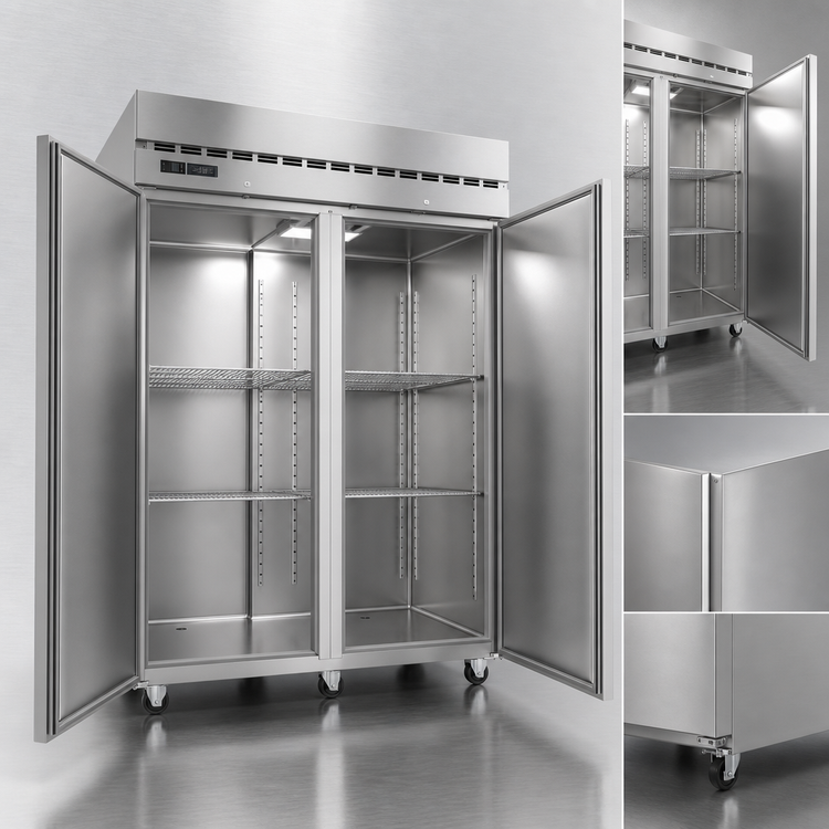 Product image #4 for Hoshizaki Steelheart PT2A-FS-FS Two-Section Full Stainless Pass-Thru Refrigerator, 52.5 Cu. Ft., Full-Height Solid Hinged Doors