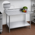 Thumbnail image #4 for Advance Tabco 84 Inch x 36 Inch 16 Gauge 430 Stainless Steel Work Table with 5 Inch Backsplash and Adjustable Galvanized Undershelf