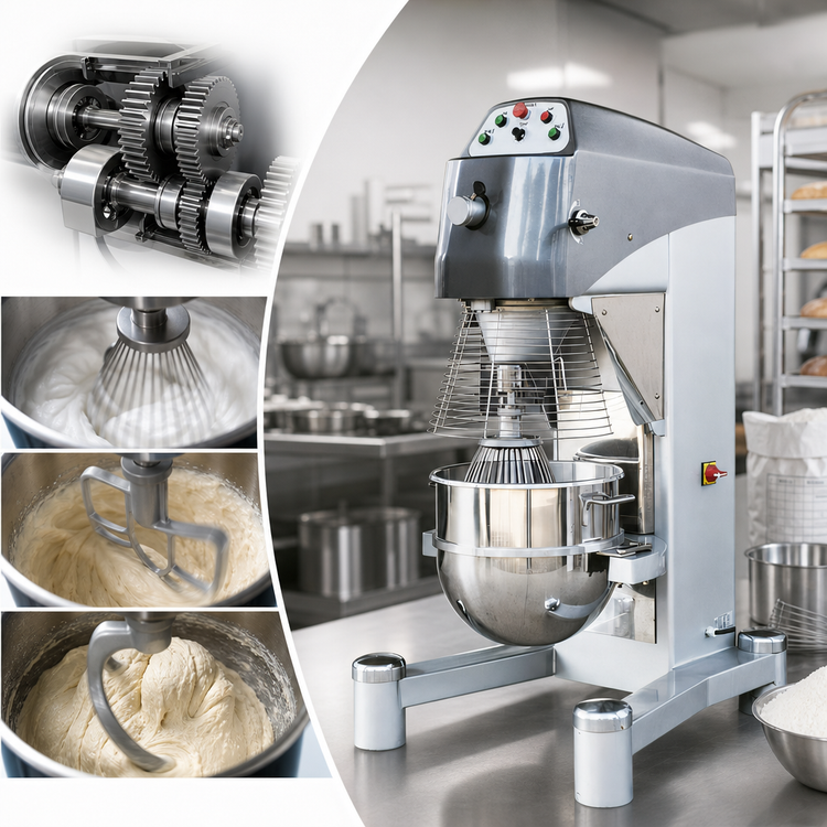 Product image #4 for Omcan 60 Qt Heavy-Duty 3-Speed Planetary Floor Mixer with Safety Guard and Timer