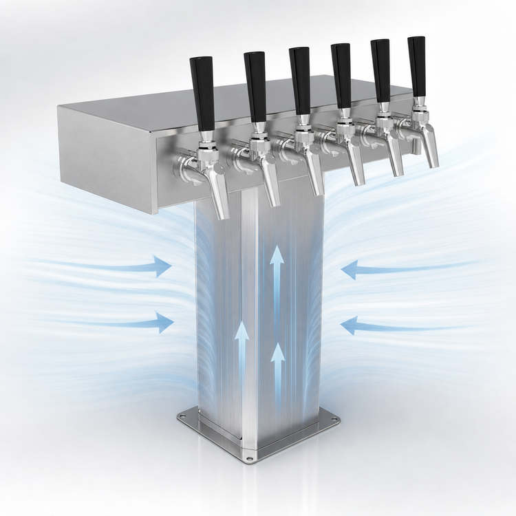 Product image #4 for Perlick EA2110-6B Standard Height Air-Cooled Stainless Steel Tee Beer Tower, 6-Faucet