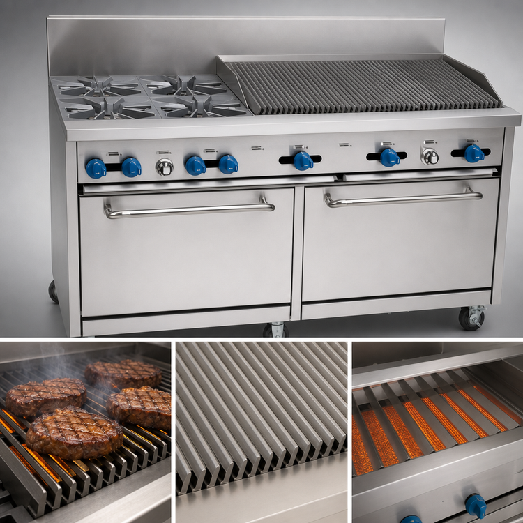 Product image #4 for Comstock-Castle F3226-3RB 60-Inch Commercial Gas Range with 4 Star Open Burners, 36-Inch Char-Broiler, 2 Standard Ovens, and High Backguard