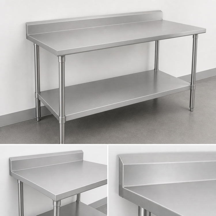 Product image #4 for John Boos Stallion 144-Inch x 36-Inch Stainless Steel Work Table with 5-Inch Backsplash, Safety Edge, and Fixed Undershelf