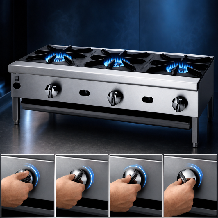Product image #4 for Supreme JHP-424-F 24-Inch 4-Burner Gas Floor Model Open Burner Hot Plate