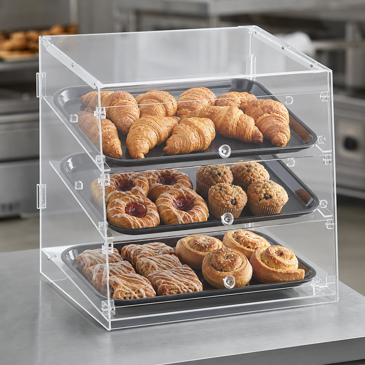 Product image #4 for Vollrath 3-Shelf Countertop Knock-Down Acrylic Bakery Display Case, Slant Front, Front and Rear Doors