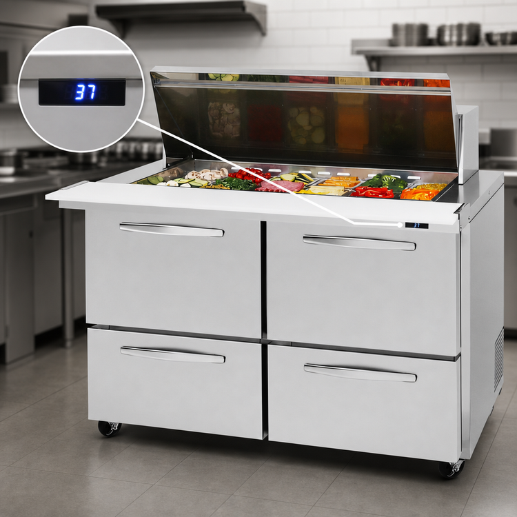 Product image #4 for Turbo Air PRO Series 48 1/4 Inch 2-Section Mega Top Sandwich/Salad Prep Table with 4 Drawers