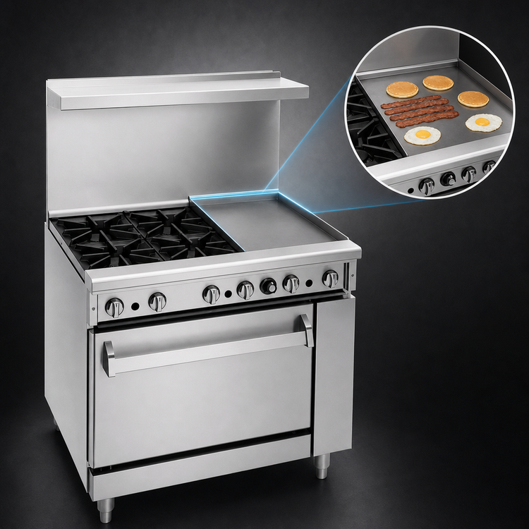 Product image #4 for Imperial Pro Series 36-Inch Gas Restaurant Range with 4 Open Burners and 12-Inch Griddle