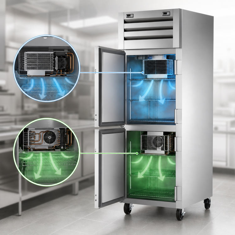 Product image #4 for True SPEC SERIES One-Section Dual-Temperature Reach-In Refrigerator/Freezer with Two Half-Size Solid Swing Doors, Stainless Steel Front & Sides