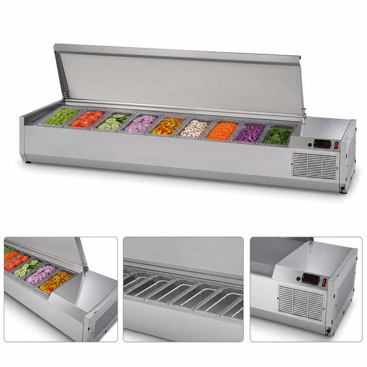 Product image #5 for Turbo Air E-Line 72-Inch Countertop Salad Table, 9 x 1/4 Size Pan Capacity, Self-Contained Refrigeration