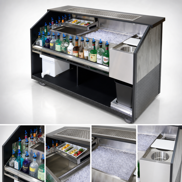 Product image #5 for Krowne Bad Birdy 66-Inch Stainless Steel Portable Bar with Dual Ice Bins, Dump Sink, Speed Rail and Outdoor Cover