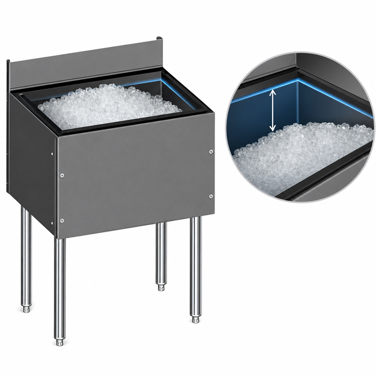 Product image #4 for Choice Extra Deep Stainless Steel Underbar Ice Bin with Built-In 10-Circuit Cold Plate, 24-Inch Wide, 92 lb. Capacity