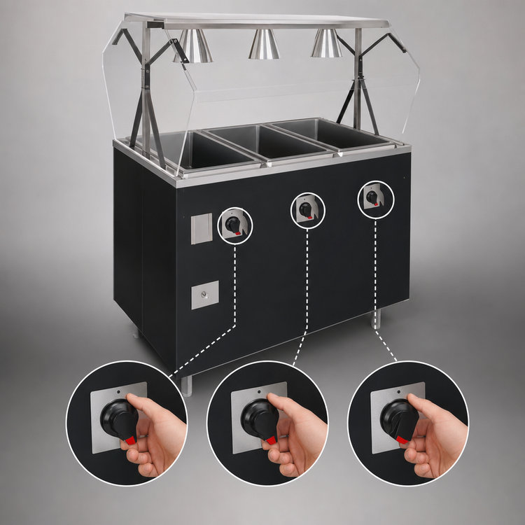 Product image #4 for Vollrath 2-Series Affordable Portable Deluxe 3-Well Mobile Electric Hot Food Station with Breath Guard