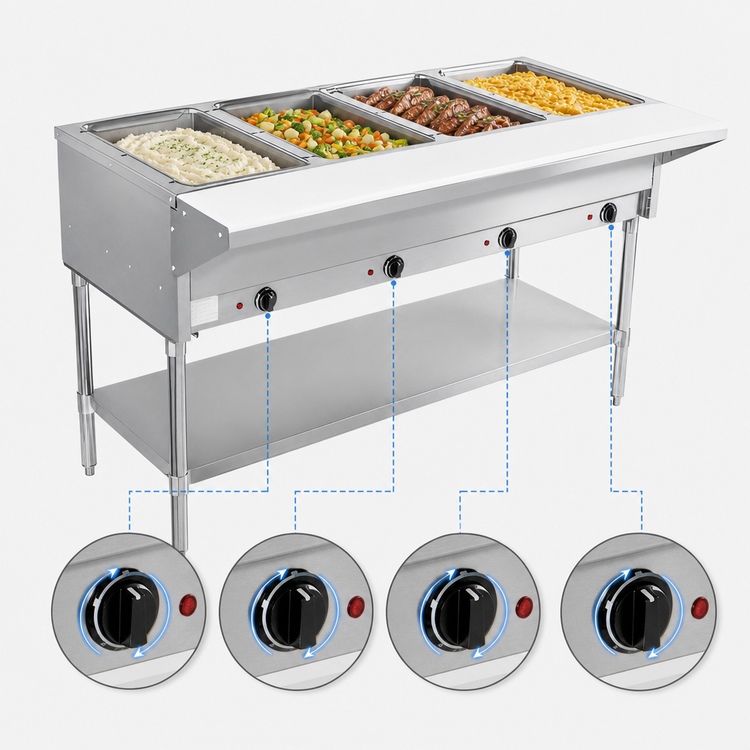 Product image #4 for BevLes 4-Well Electric Dry Heat Steam Table with Open Wells, 58-Inch, 208-230V