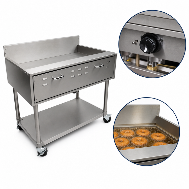 Product image #4 for Comstock-Castle Floor Model Gas Doughnut/Funnel Cake Fryer, 23 Inch Wide, Stainless Steel, 50,000 BTU