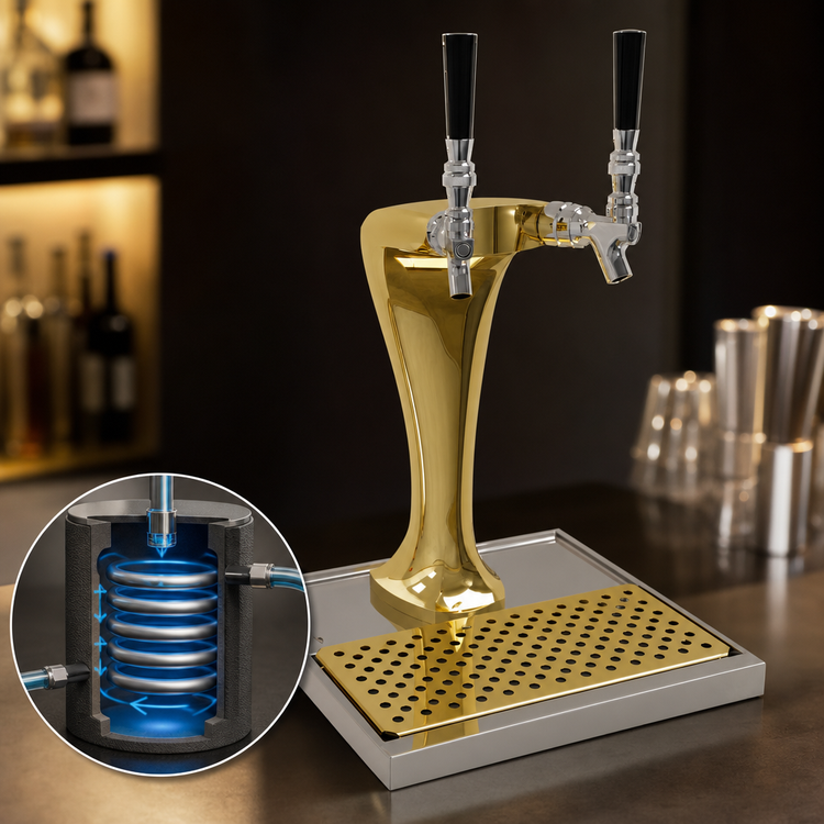 Product image #4 for Glastender Cobra 2-Faucet Glycol-Cooled Countertop Draft Dispensing Tower, Gold Finish