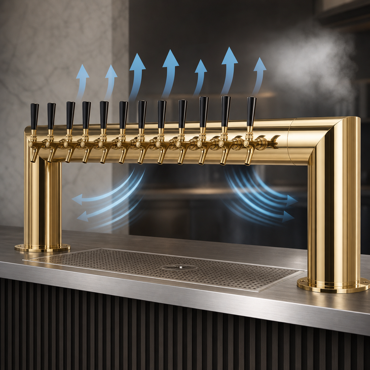 Product image #4 for Pass-Thru Countertop Air-Cooled 12-Faucet Draft Beer Tower with PVD Brass Finish