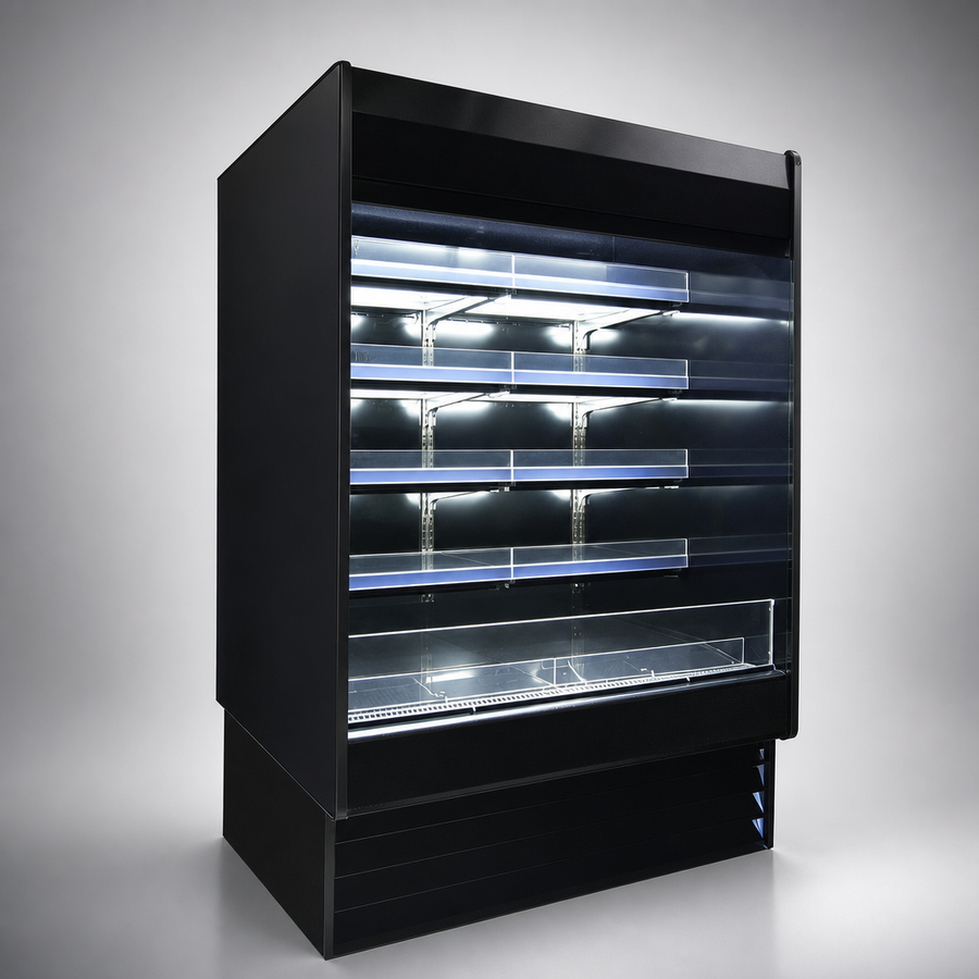 Four Rows Of Lighted Shelves