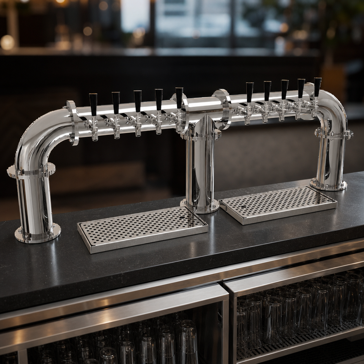 Product image #4 for Glastender 3-Column Pipe Bridge Countertop Draft Dispensing Tower, 10 Faucets, Air-Cooled, Mirror Finish