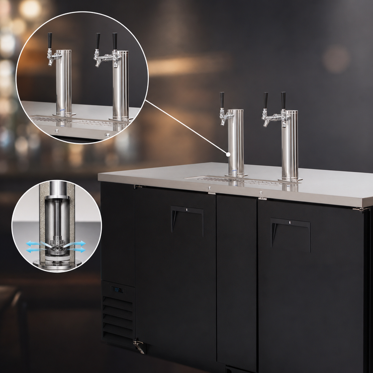 Product image #4 for Everest Refrigeration Two-Section Direct Draw Keg Refrigerator, 68-Inch Wide, 3 Half-Barrel Keg Capacity