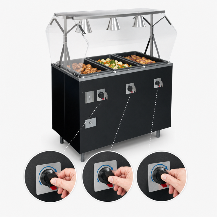 Product image #4 for Vollrath 2-Series Affordable Portable 3-Well Mobile Hot Food Station with Buffet Breath Guard and Lights, Enclosed Storage Base, Granite