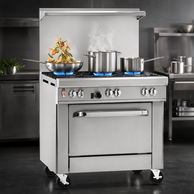 Product image #4 for Southbend Ultimate 36-Inch Commercial Gas Range with 3 Star/Sauté Front Burners, 2 Pyromax Rear Burners, Cabinet Base, and Hi-Shelf Riser