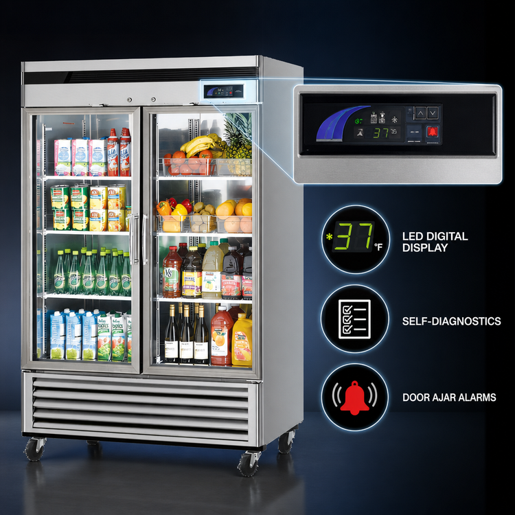 Product image #4 for Turbo Air Super Deluxe Two-Section Glass Door Reach-In Refrigerator, Bottom Mount, 44.14 Cu. Ft.