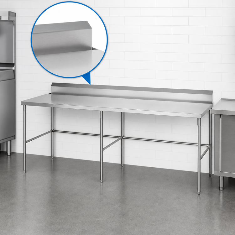Product image #4 for Sapphire 108-Inch Stainless Steel Underbar Worktable with 5-Inch Backsplash, Open Base