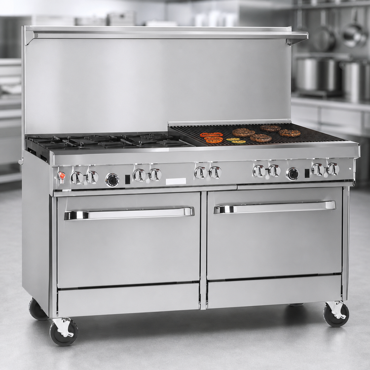 Product image #4 for Southbend Ultimate 60-Inch Gas Restaurant Range with 4 Open Burners, 36-Inch Charbroiler, Standard Oven and Cabinet Base
