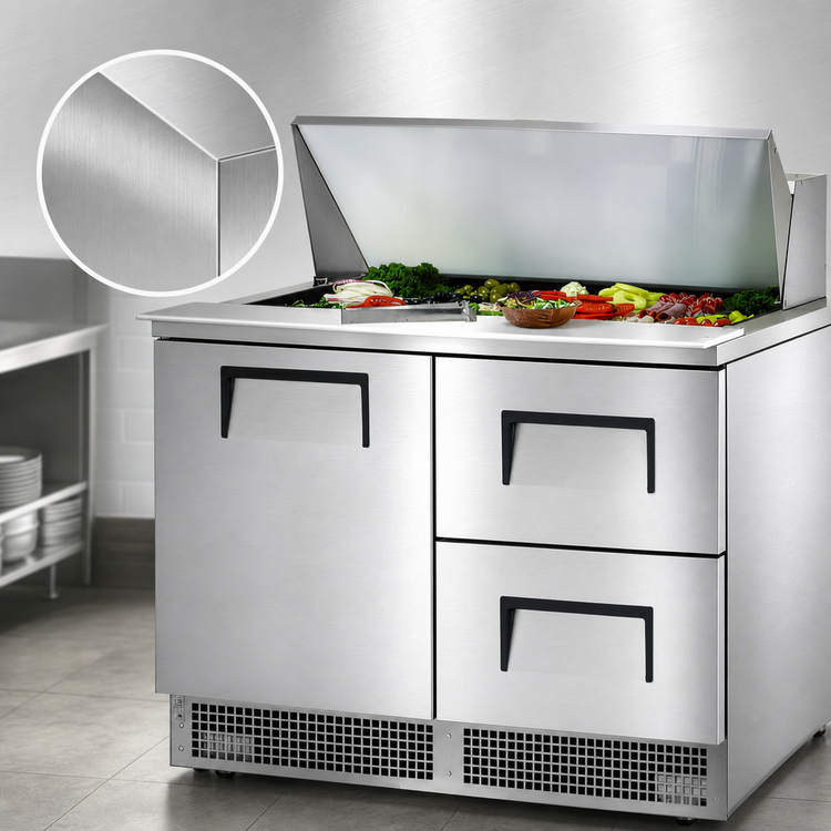 Product image #4 for True 48-Inch Two-Section Refrigerated Sandwich/Salad Prep Table with 1 Door, 2 Drawers and 18 Top Pans