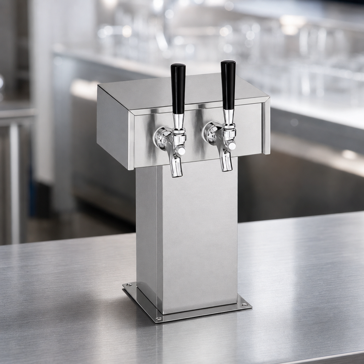 Product image #4 for Perlick Extra High 2-Faucet Standard Base Countertop Glycol-Cooled Tee Draft Beer Tower, Stainless Steel