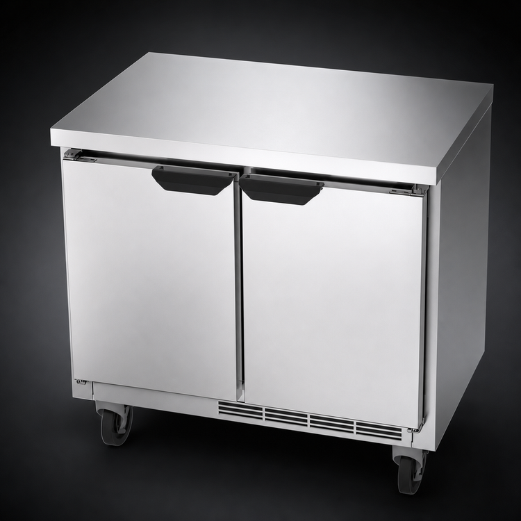 Product image #4 for Beverage-Air WTR34HC-FLT Shallow Depth Two-Section Worktop Refrigerator with Flat Top and Solid Doors