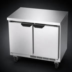 Thumbnail image #4 for Beverage Air WTR34HC-FLT 34-Inch Shallow-Depth Two-Section Worktop Refrigerator, 5.96 Cu. Ft., Stainless Steel, 2 Solid Doors