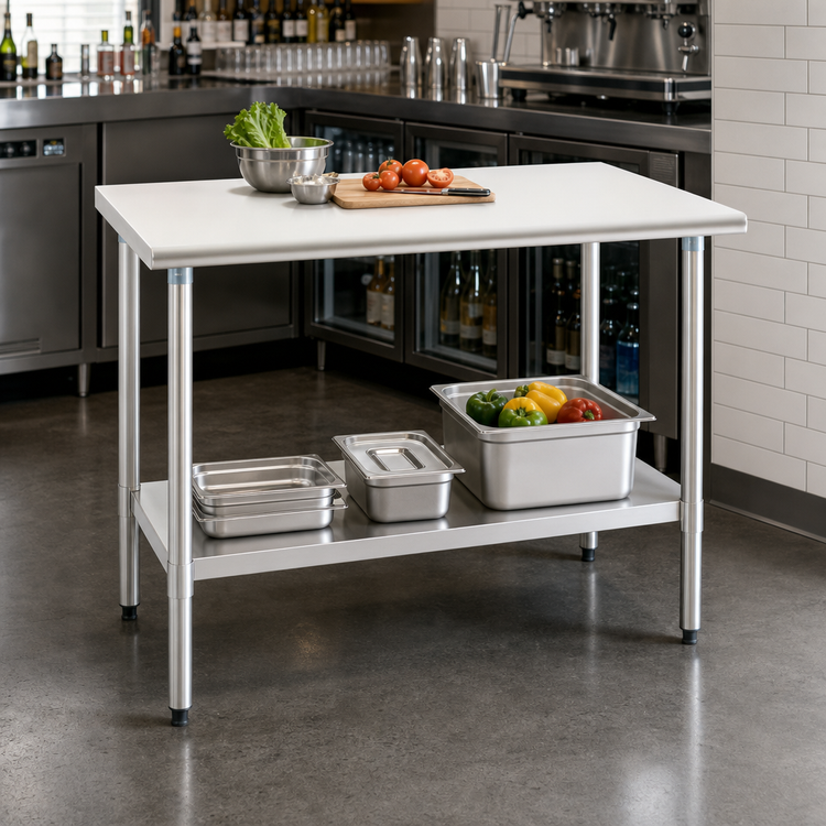 Product image #4 for Deluxe Series Stainless Steel Work Table with Adjustable Undershelf, 108 x 36 Inches